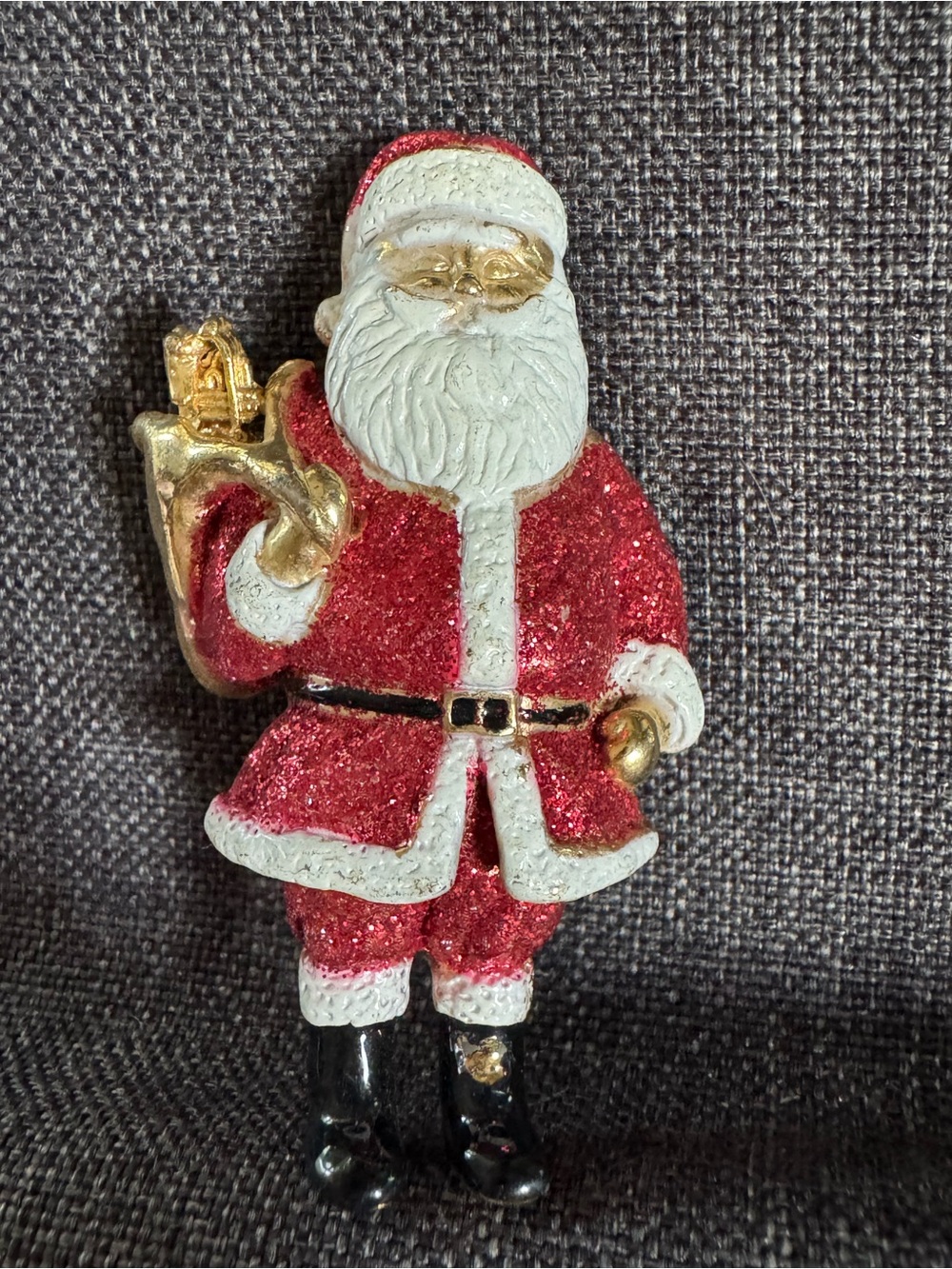 Vintage AJC Santa Christmas Brooch Red Glitter Suit